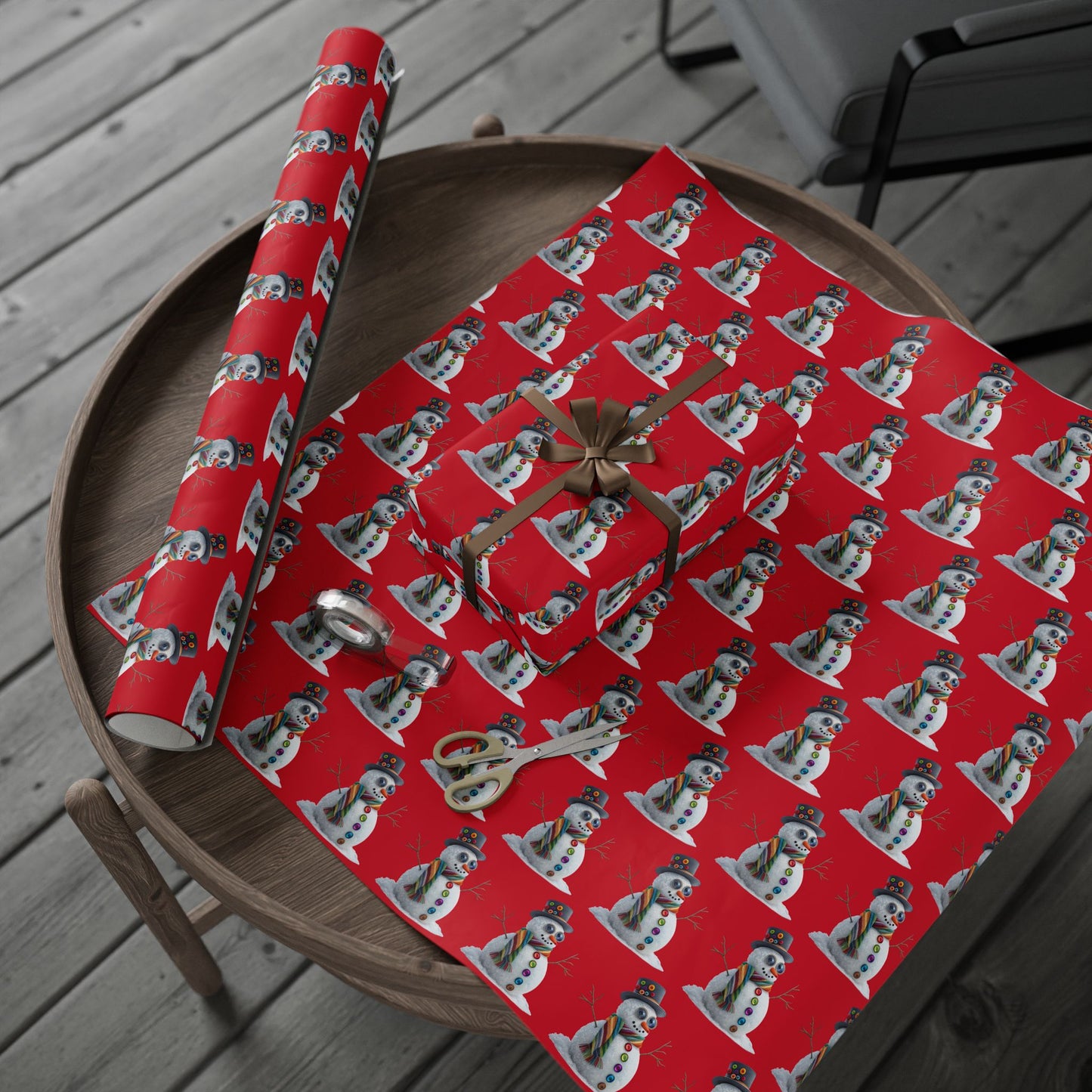Red Snowman Wrapping Paper Roll – Festive Holiday Gift Wrap with Cute Snowmen Pattern