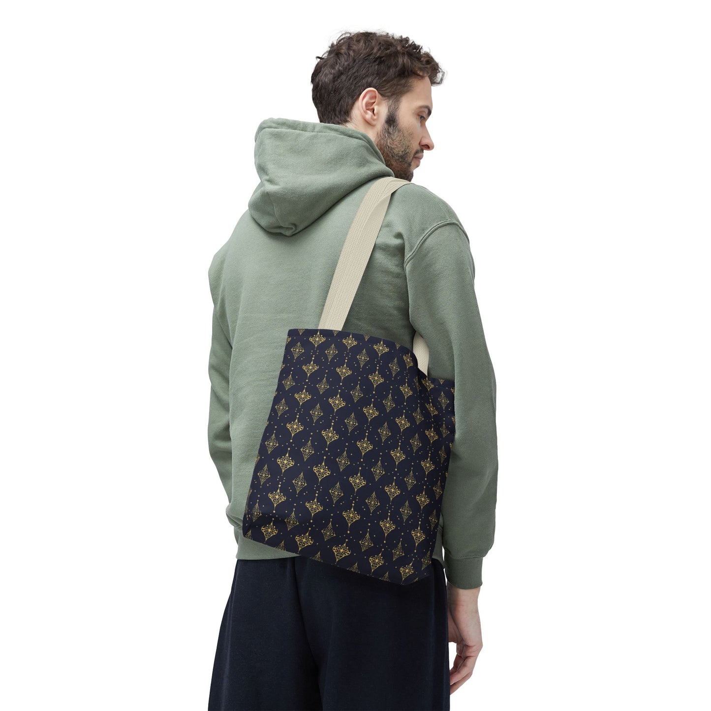 Navy & Gold Art Deco Tote Bag — Elegant Geometric Pattern All-Over Print