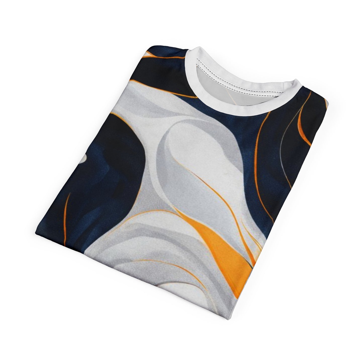Abstract Marble Swirl Tee - Navy, White & Gold All-Over Print