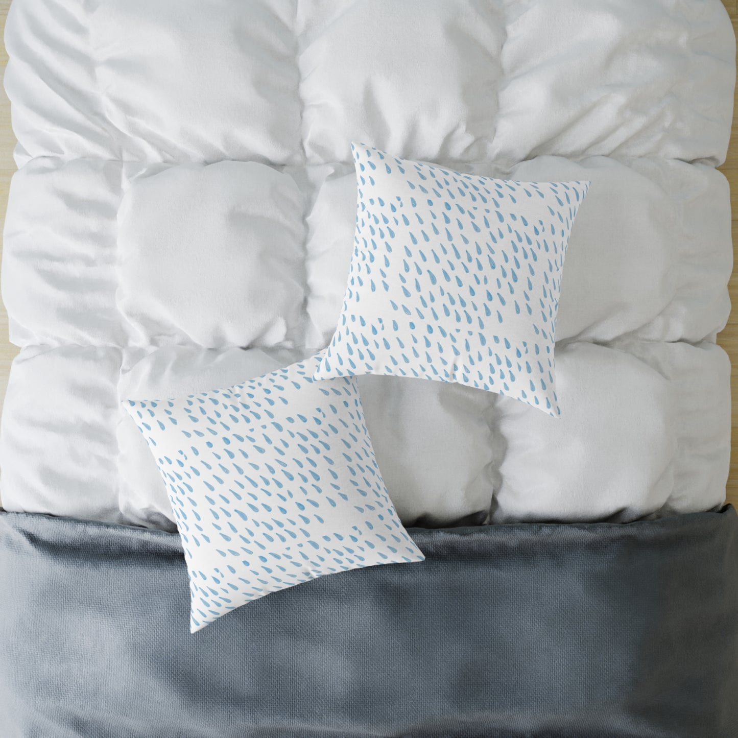 Blue Raindrop Pattern Square Pillow — Minimal Coastal Decorative Throw Pillow