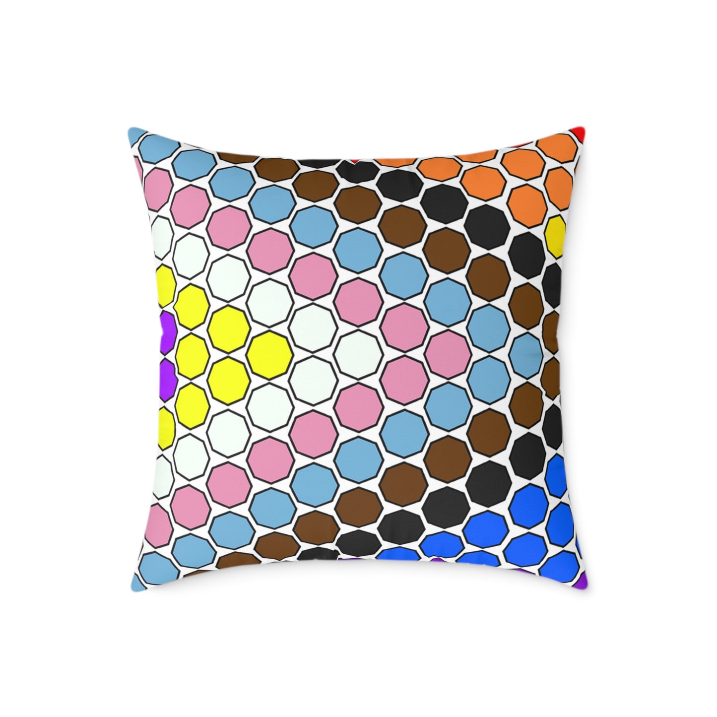 Geometric Mosaic Square Pillow — Colorful Hexagon Pattern Throw Cushion