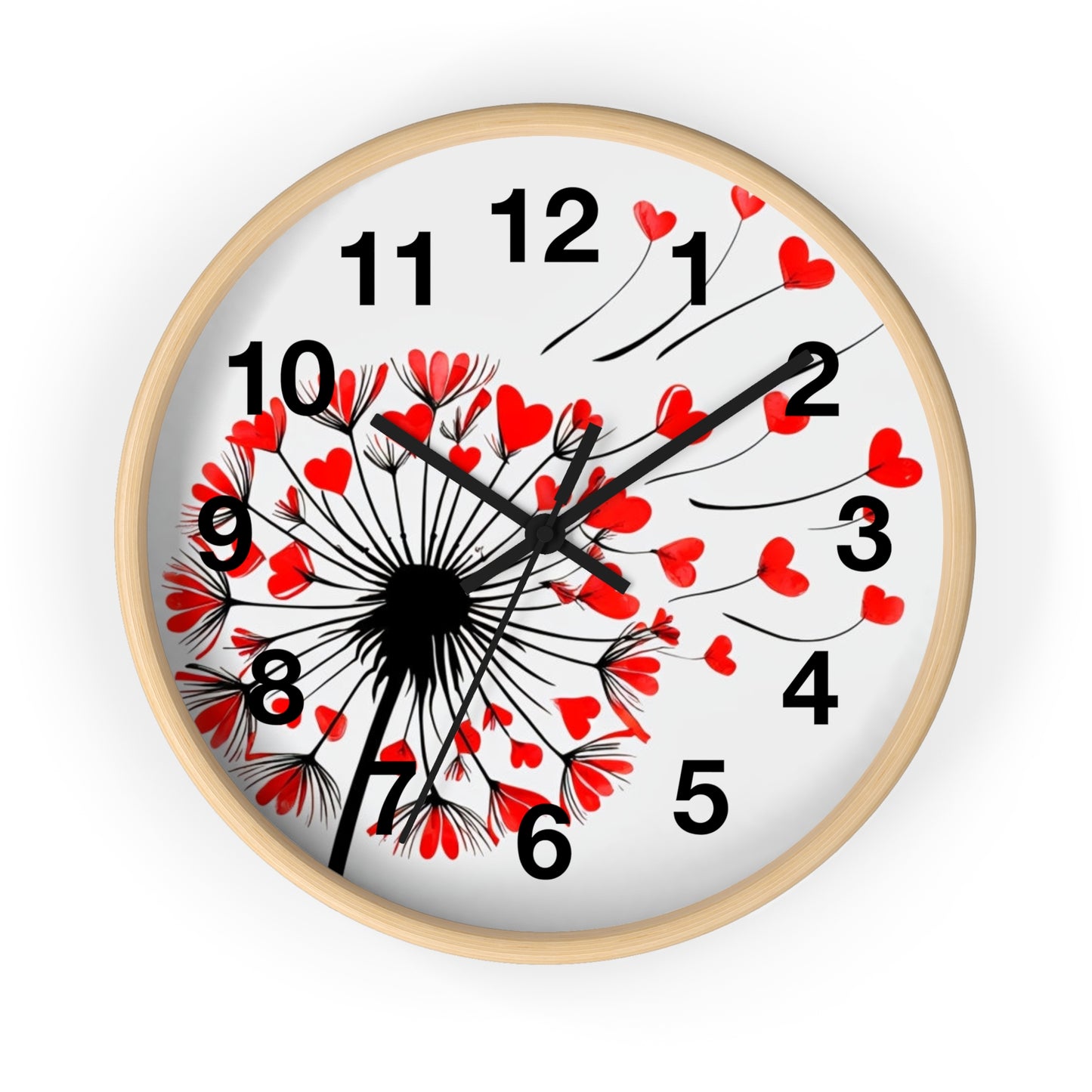 Heart Dandelion Wall Clock — Romantic Red Heart Seeds Decorative Clock