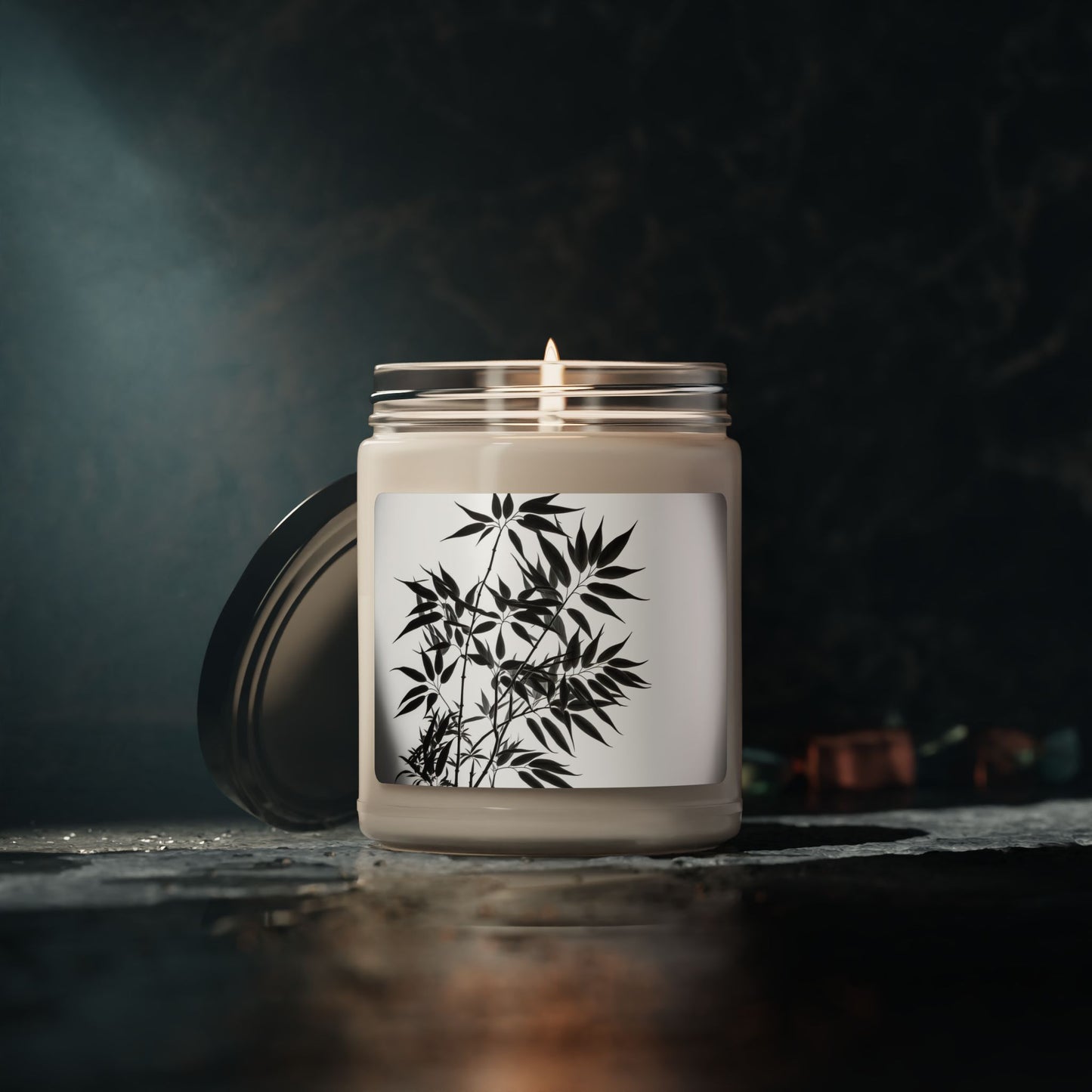 Soy Candle - Black Botanical Silhouette Scented Jar (9oz)