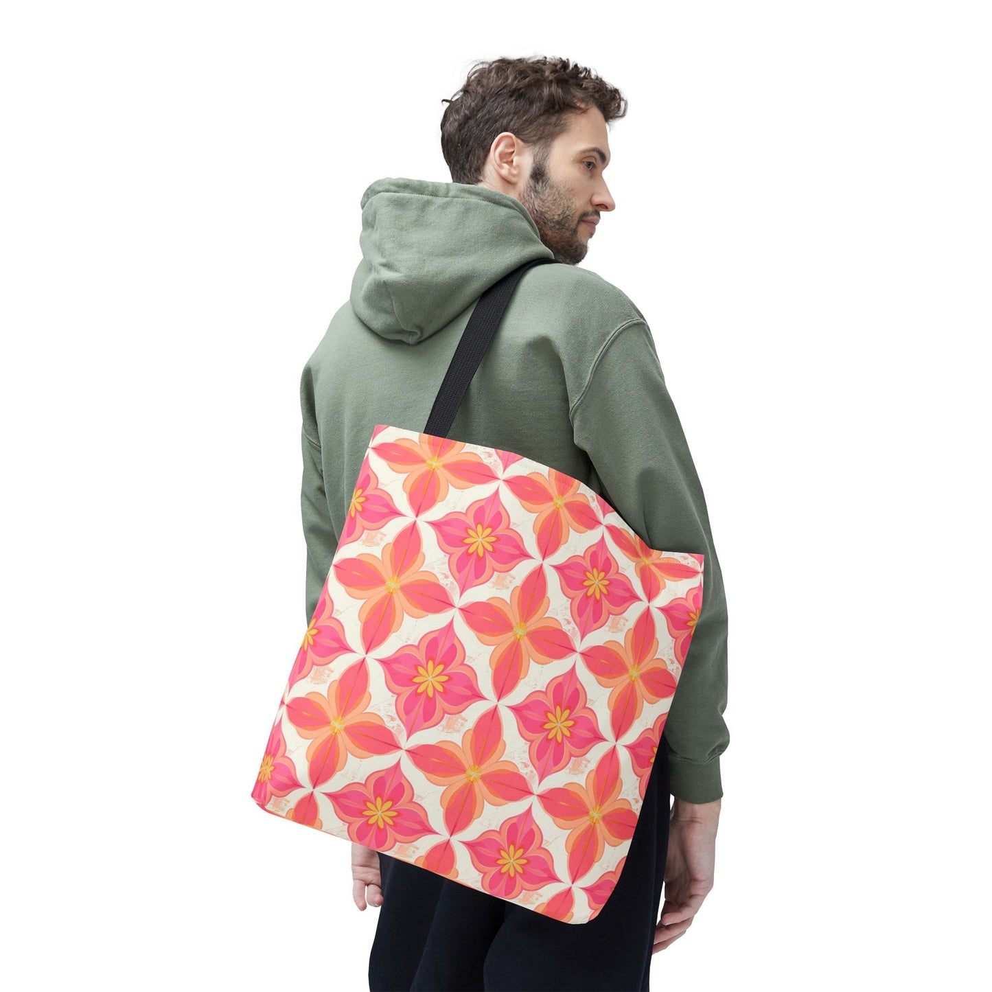 Pink Floral Geometric Tote Bag —  Reusable Shopper