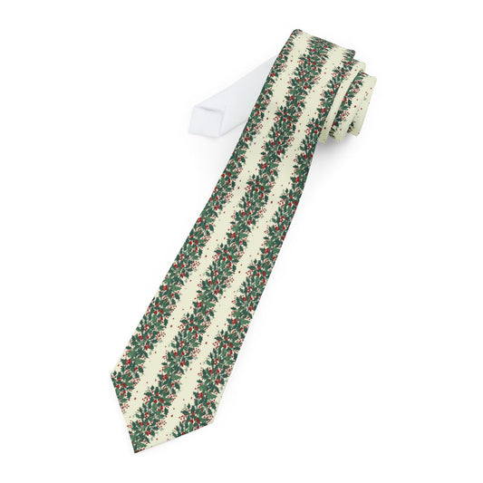 Holly Stripe Necktie – Festive Christmas Pattern Tie