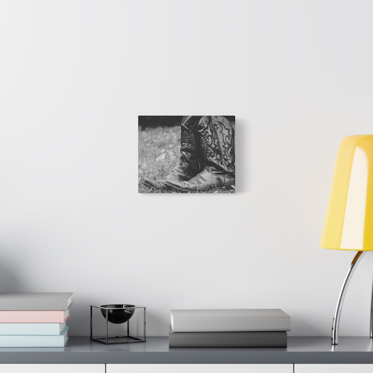 Western Cowboy Boots Matte Canvas Wall Art – Black & White Rustic Country Decor