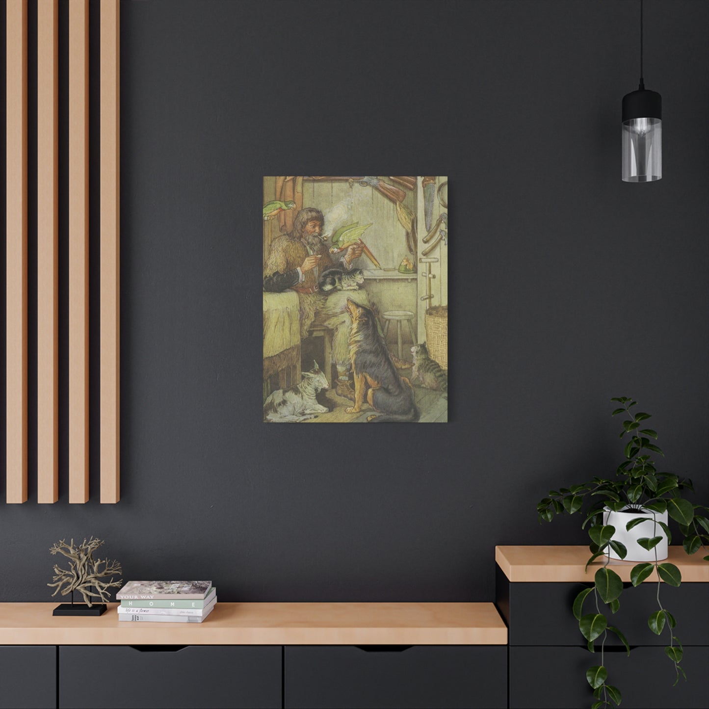 Vintage Cottage Animal Illustration Matte Canvas Print