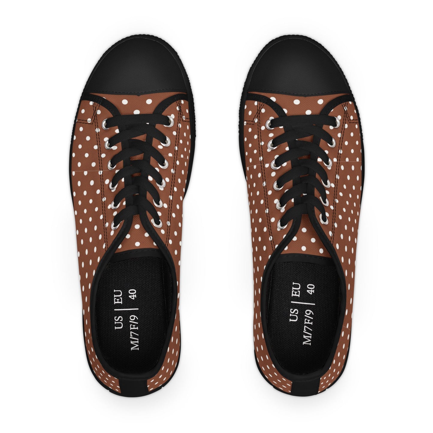 Brown Polka Dot Low Top Sneakers —  Casual Retro Canvas Shoes