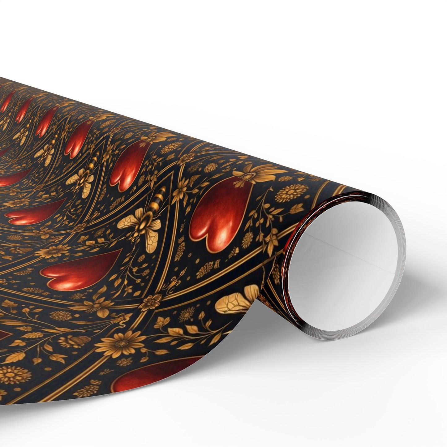 Ornate Heart Wrapping Paper Roll – Elegant Red & Gold Gift Wrap
