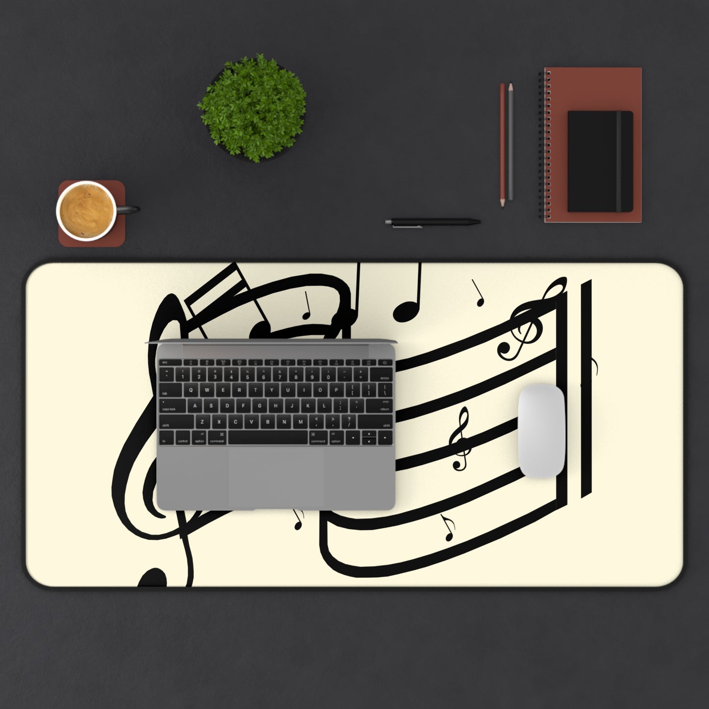 Music Notes Desk Mat – Musical Staff & Treble Clef Mouse Pad