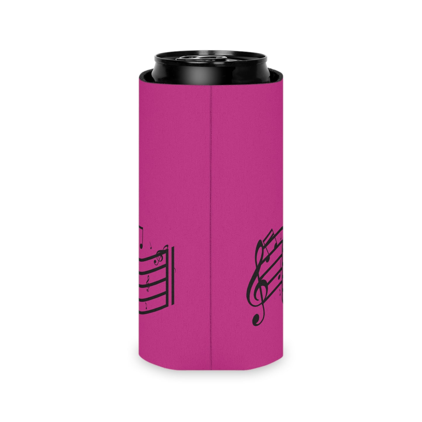 Musical Notes Can Cooler – Pink Neoprene Beverage Koozie for Music Lovers