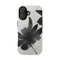 Monochrome Floral Tough Phone Case — Black Ink Flower Protective Cover