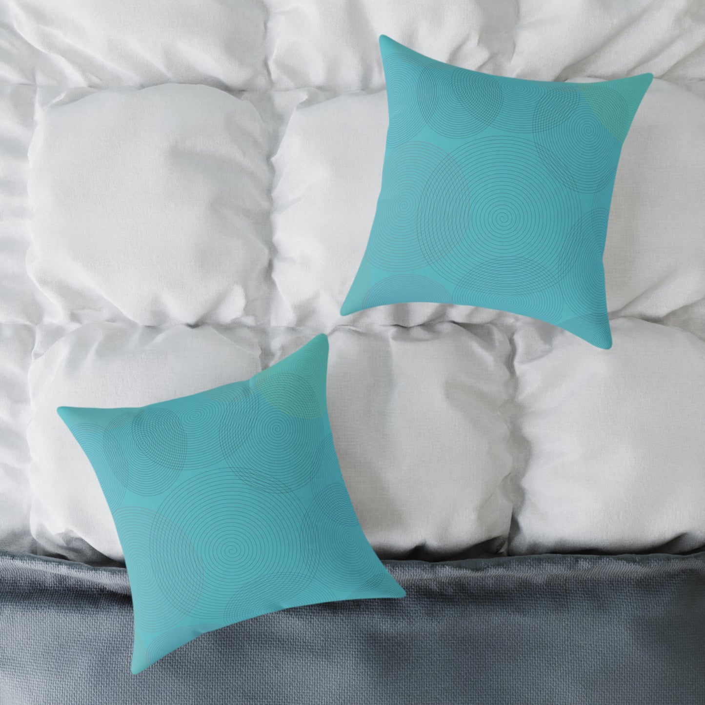 Turquoise Geometric Circle Accent Pillow — Modern Square Throw Pillow