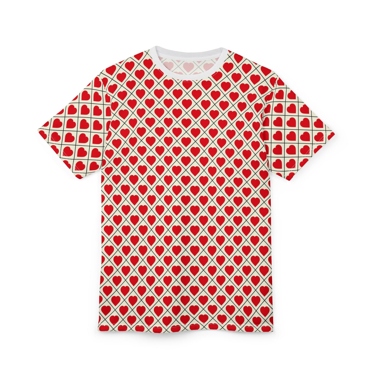 Allover Red Heart Pattern Tee – Valentine’s Day Cut & Sew Shirt