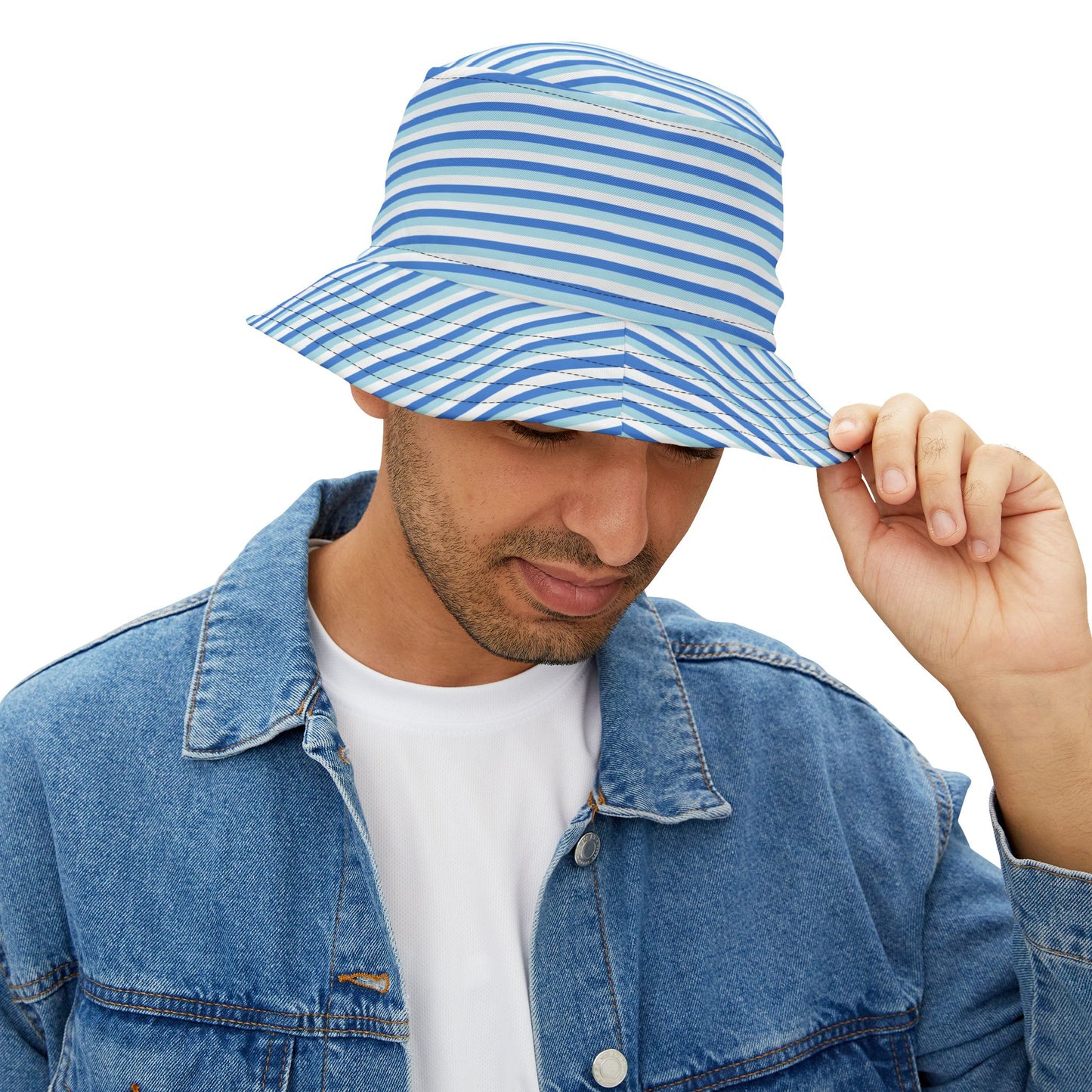 Blue Striped Bucket Hat — Nautical Summer Beach Sun Hat