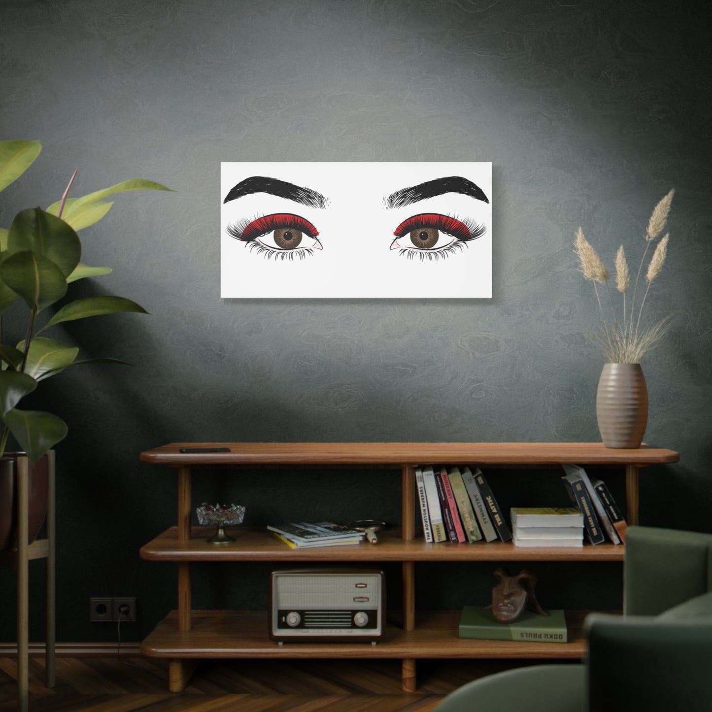 Red Lashes Wall Art Canvas — Glam Eyes Makeup Decor