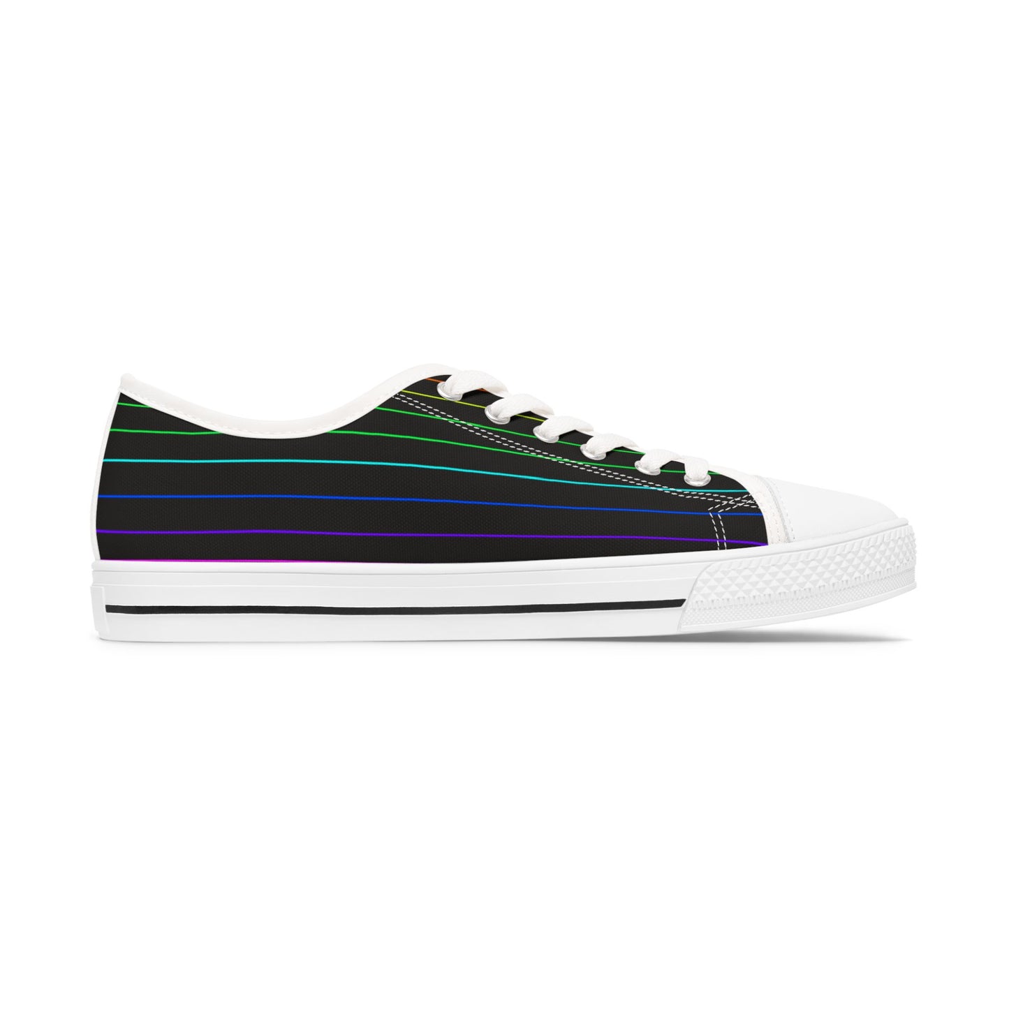 Low Top Sneakers — Black Retro Neon Stripe Casual Shoes for Women