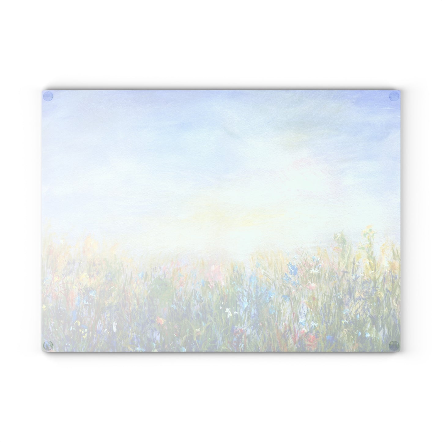 Glass Cutting Board — Soft Pastel Wildflower Meadow Print