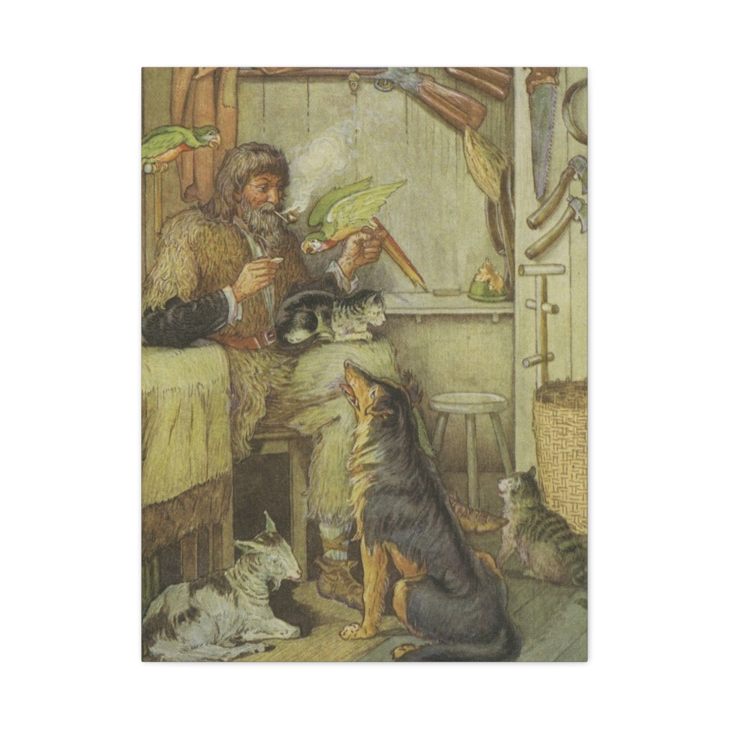 Vintage Cottage Animal Illustration Matte Canvas Print