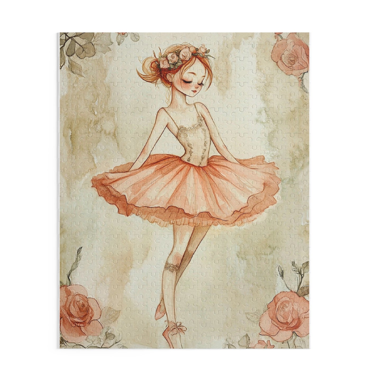 Ballerina Floral Jigsaw Puzzle — Vintage Rose Dance (120/252/500pc)