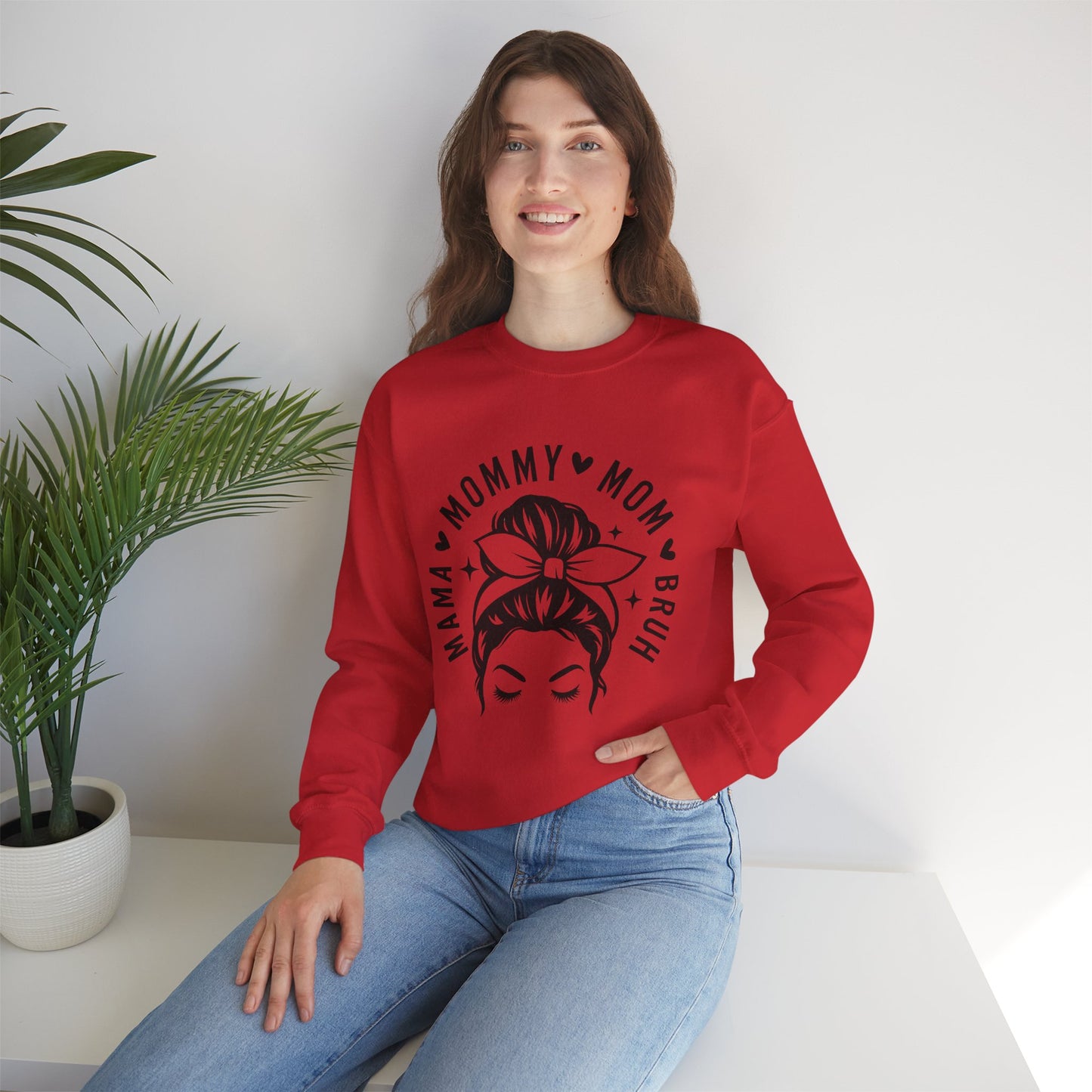 Mommy Mom Momma Crewneck Sweatshirt — Messy Bun Mom Graphic Pullover