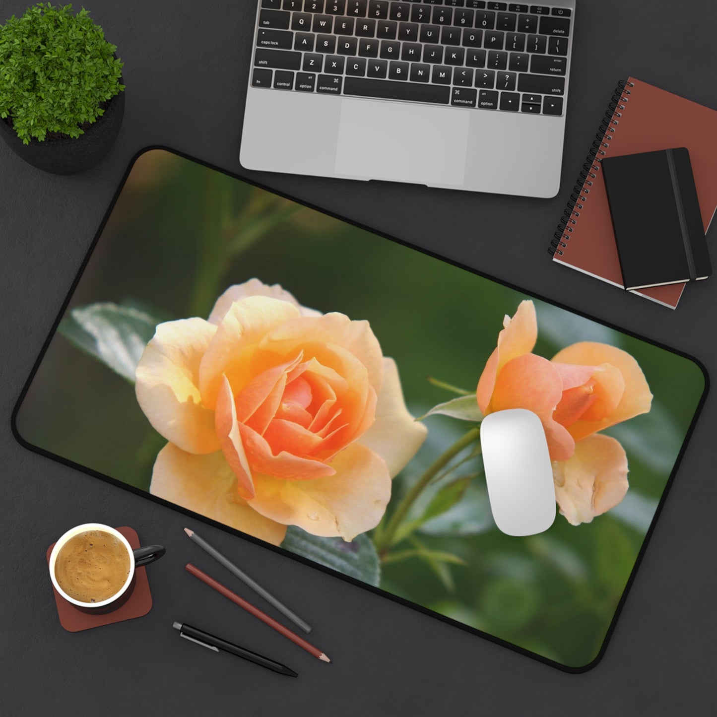 Desk Mat — Peach Rose Floral Desk Mat for Home Office, Floral Mouse Pad