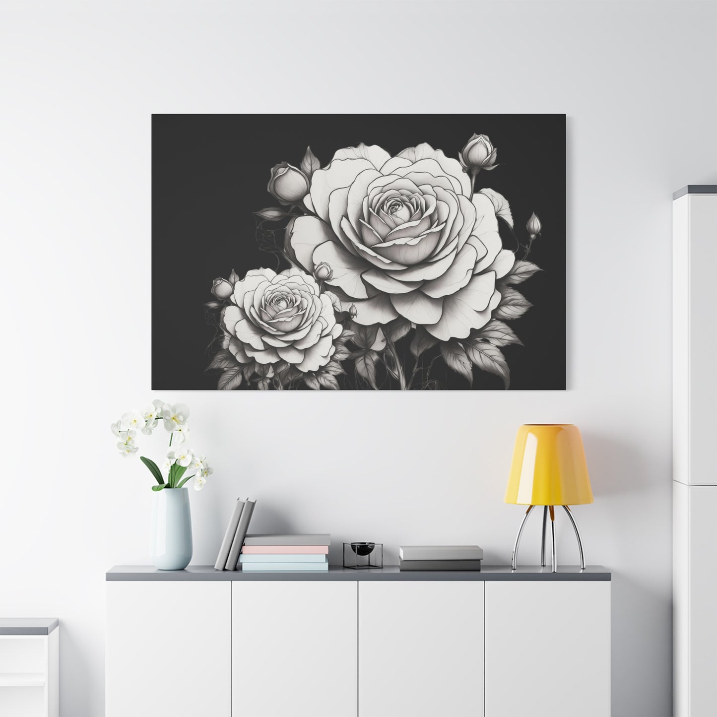 Monochrome Rose Canvas Print — Black & White Floral Wall Art