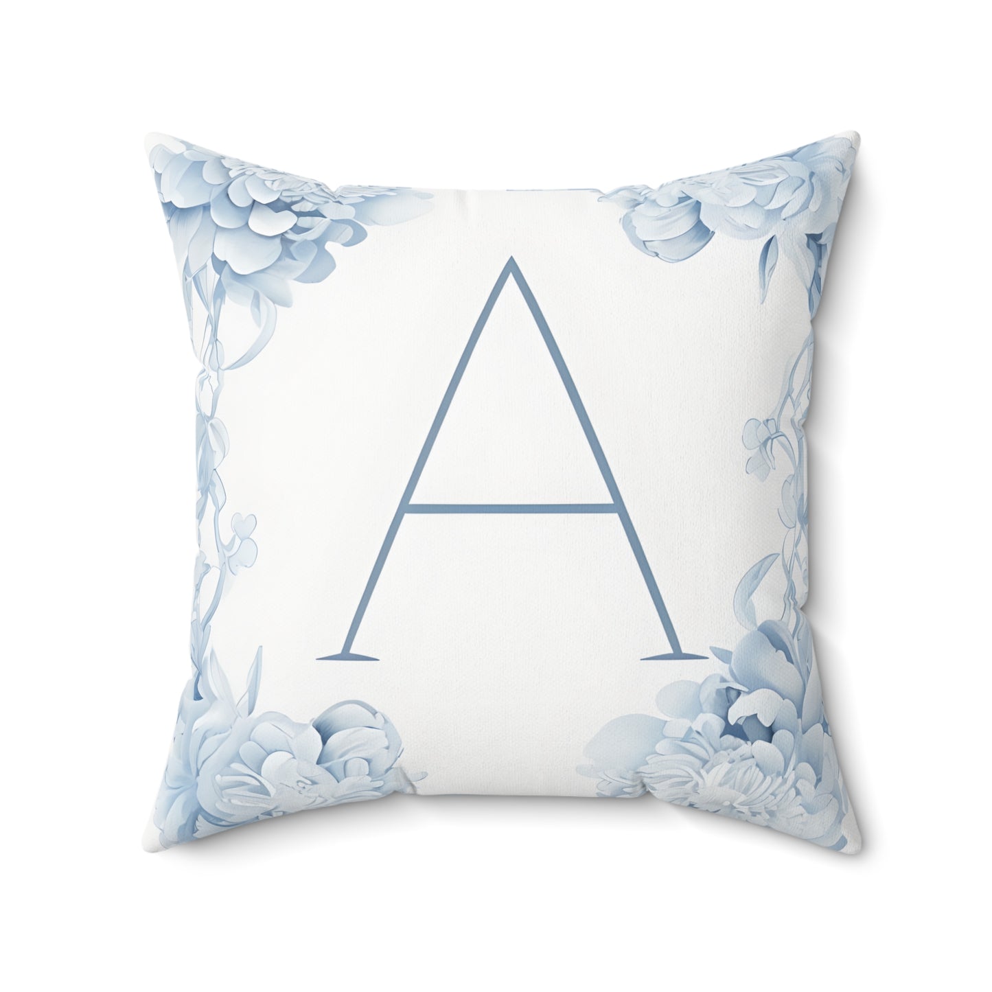 Monogram Pillow - Blue Floral Letter 'A' Square Throw Pillow