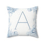 Monogram Pillow - Blue Floral Letter 'A' Square Throw Pillow