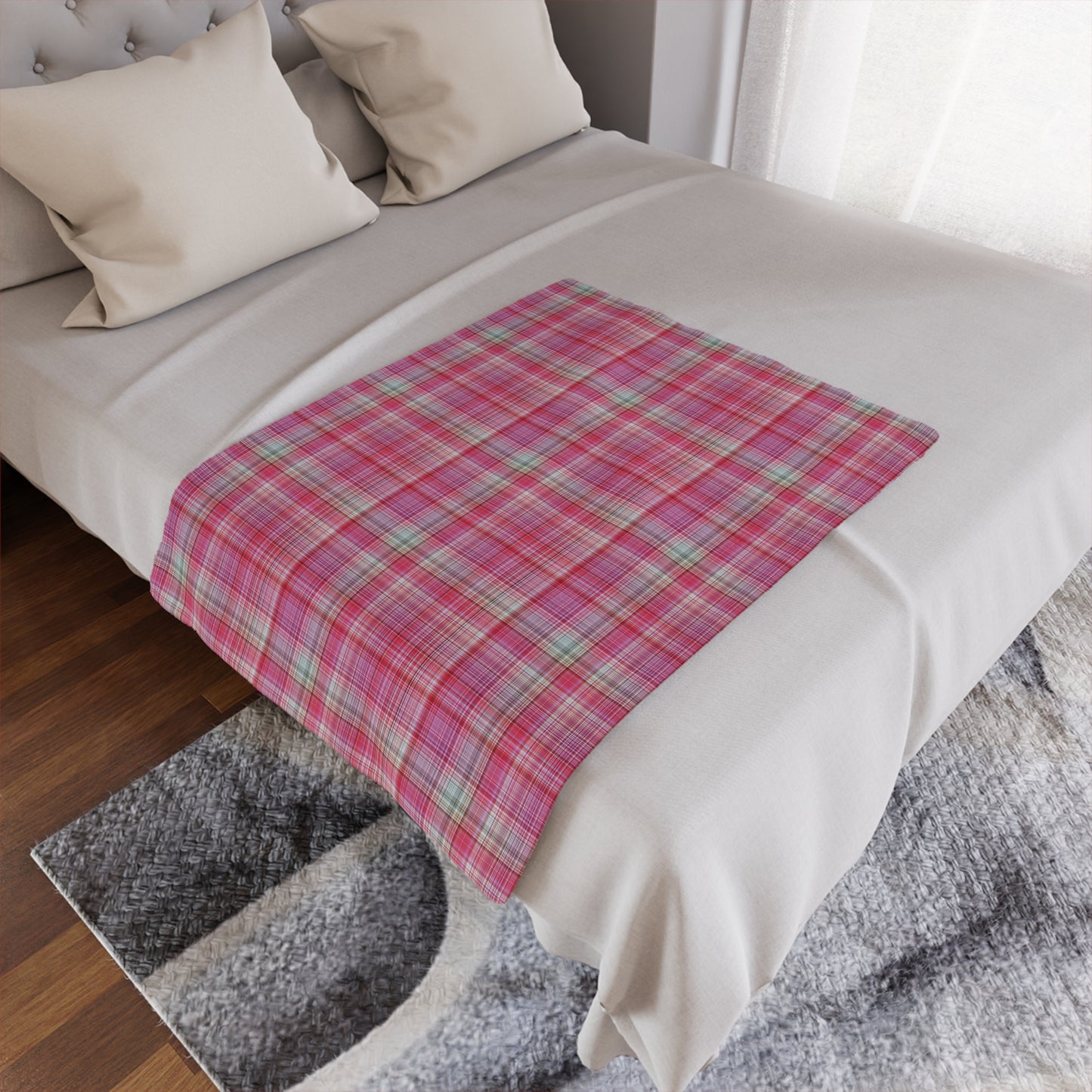 Pink Plaid Minky Blanket - Soft Cozy Throw for Home & Nursery