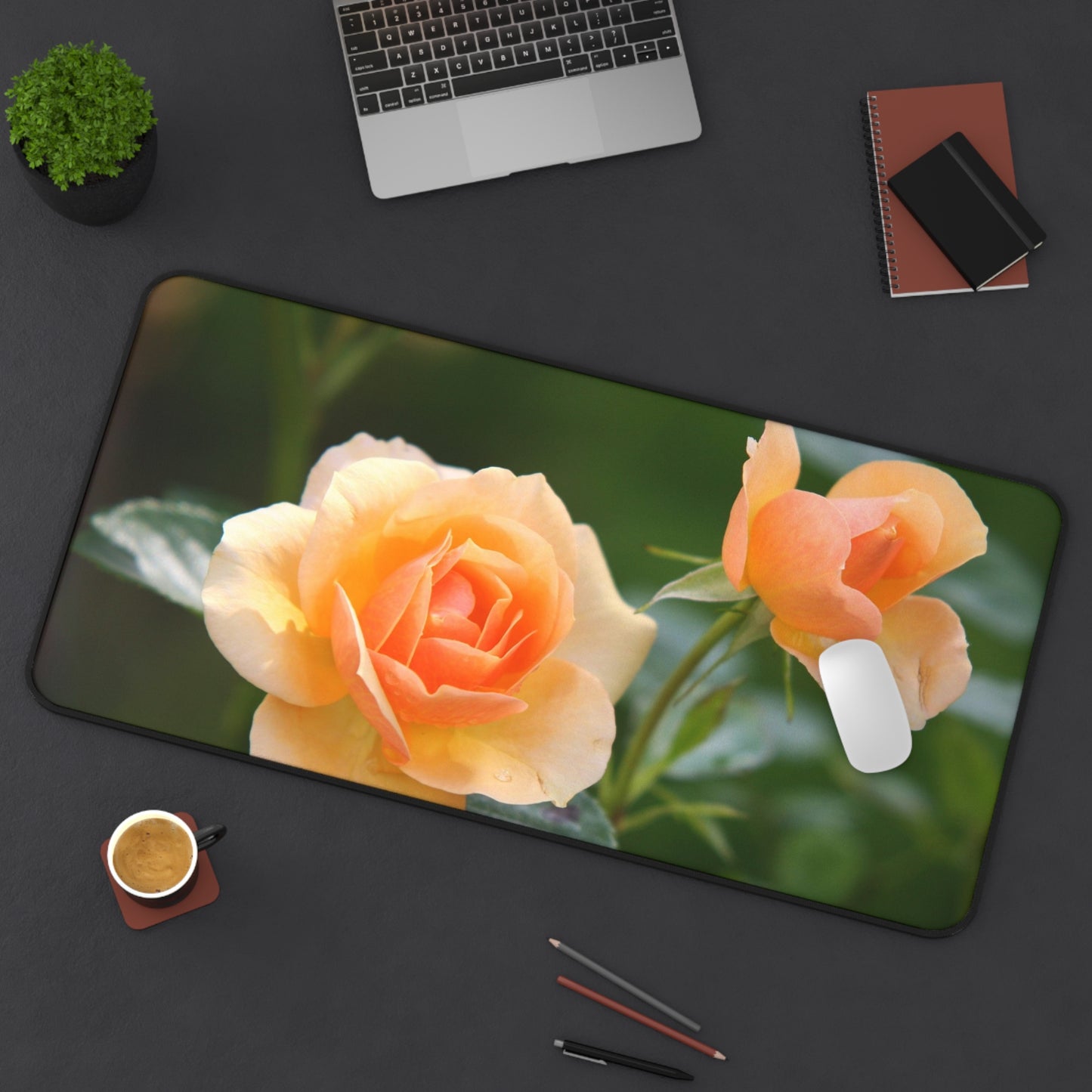 Desk Mat — Peach Rose Floral Desk Mat for Home Office, Floral Mouse Pad