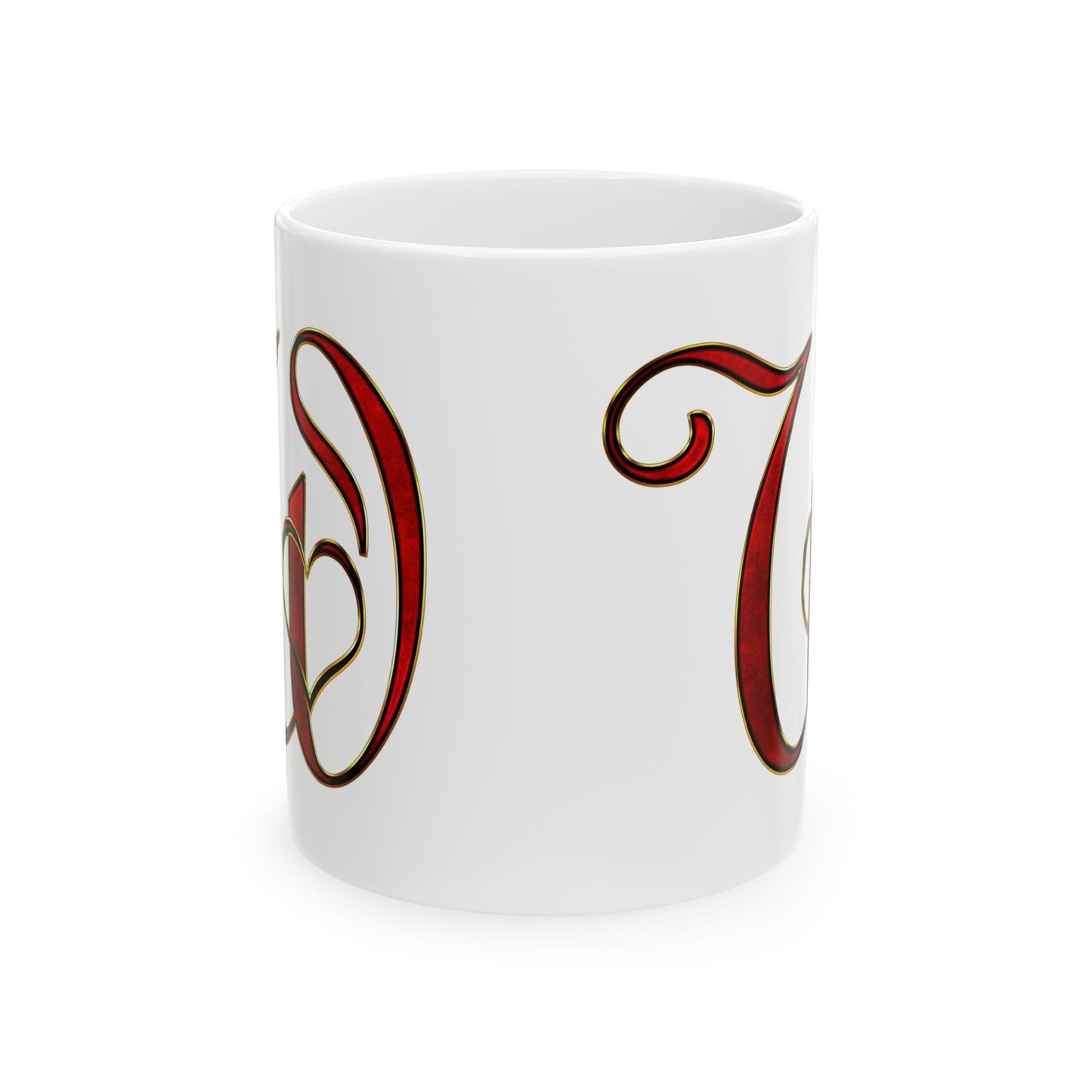 Monogram Script Ceramic Mug – Elegant Red Lettering (11oz & 15oz)