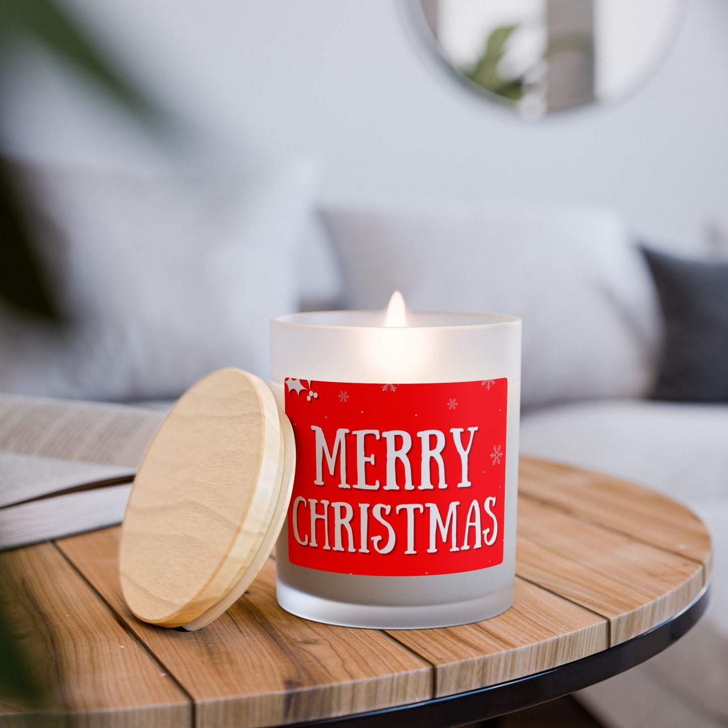 Merry Christmas Frosted Glass Candle, Holiday Home Decor, Gift for Her, Festive Candle, Christmas Decor, Relaxation Gift