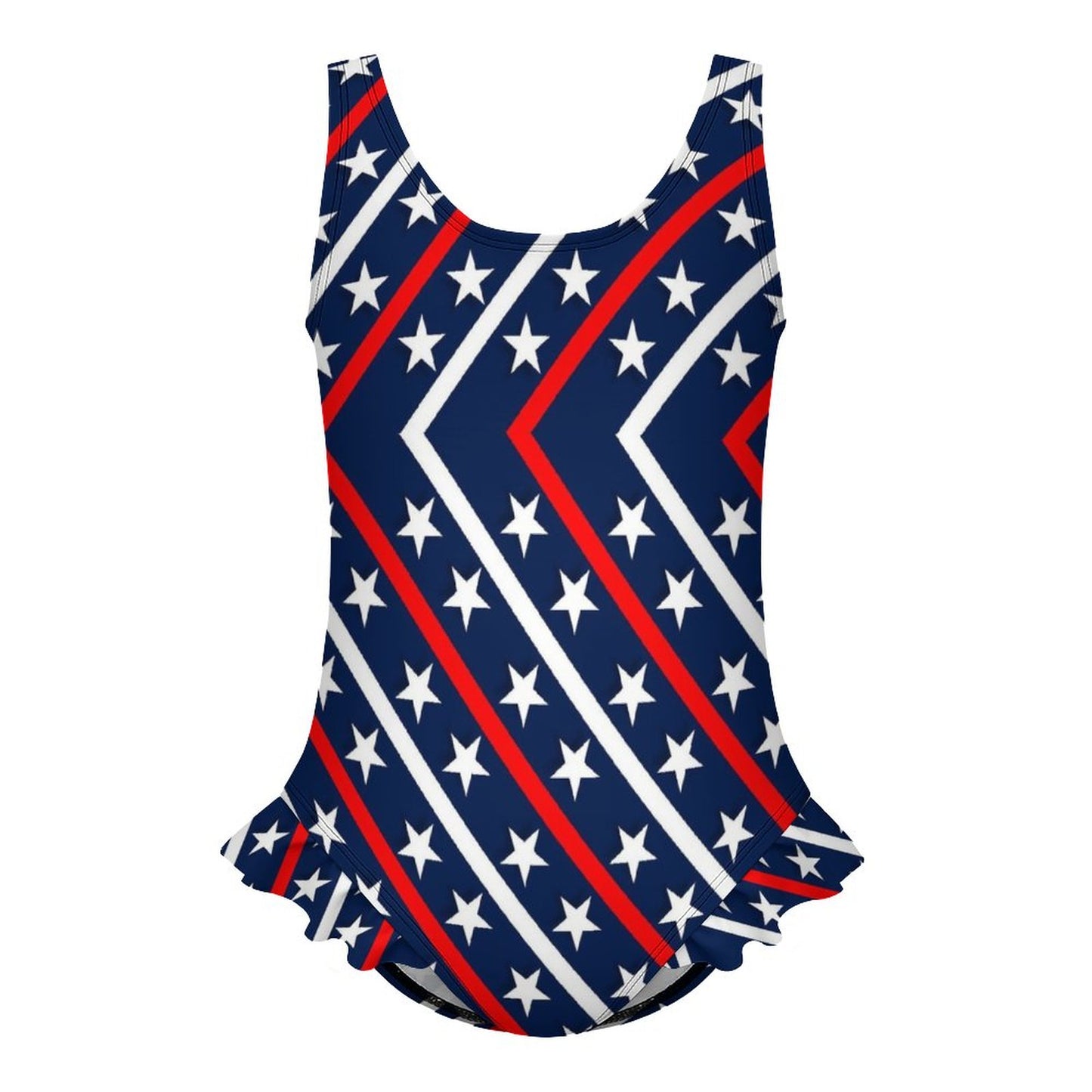 Girls Ruffle Trim One Piece Swimwear Red, White and Blue
