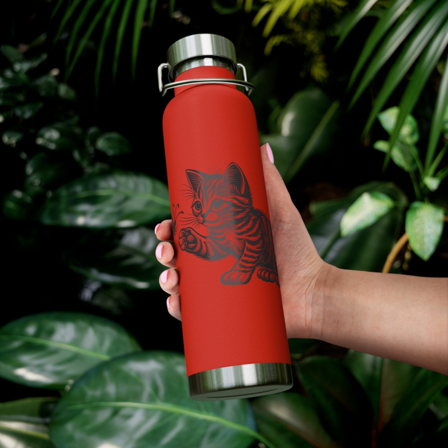 Cat and Butterfly Insulated Water Bottle -  22oz insulated bottle