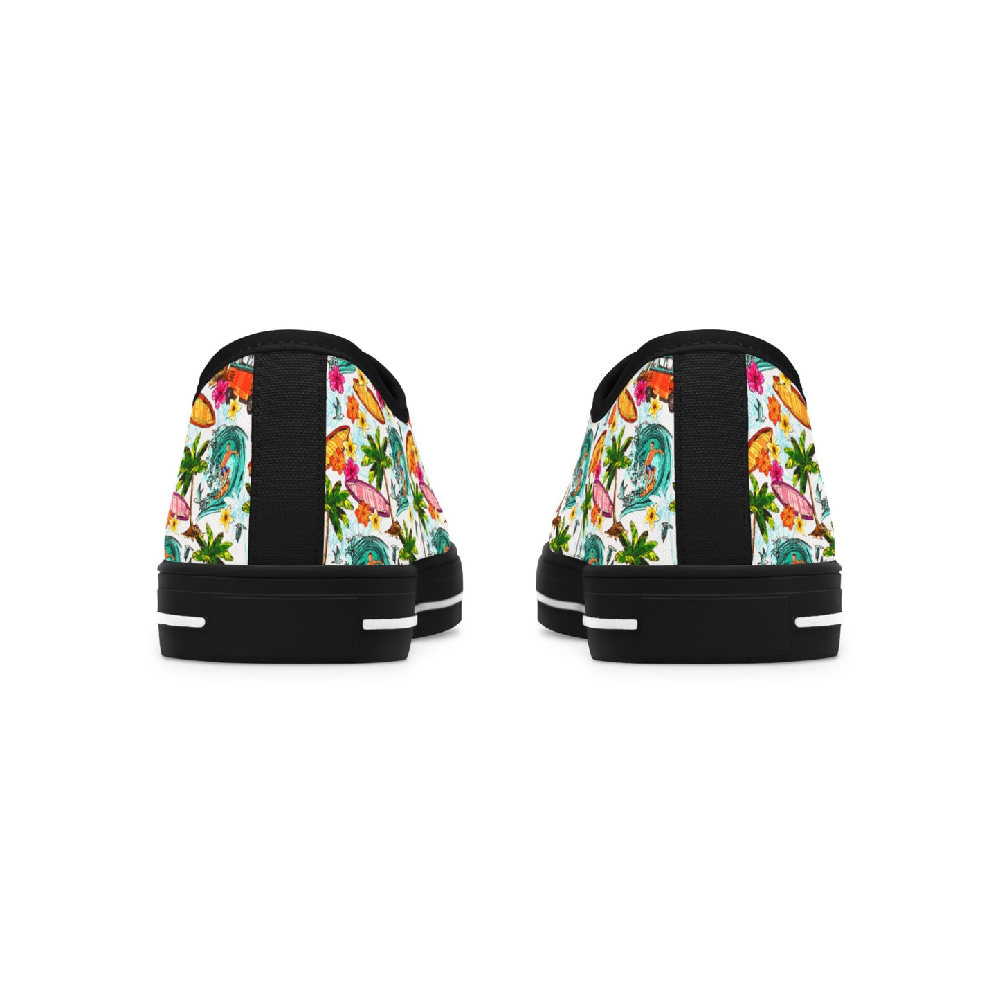 Tropical Floral Low Top Sneakers — Women's Colorful Palm & Hibiscus Print