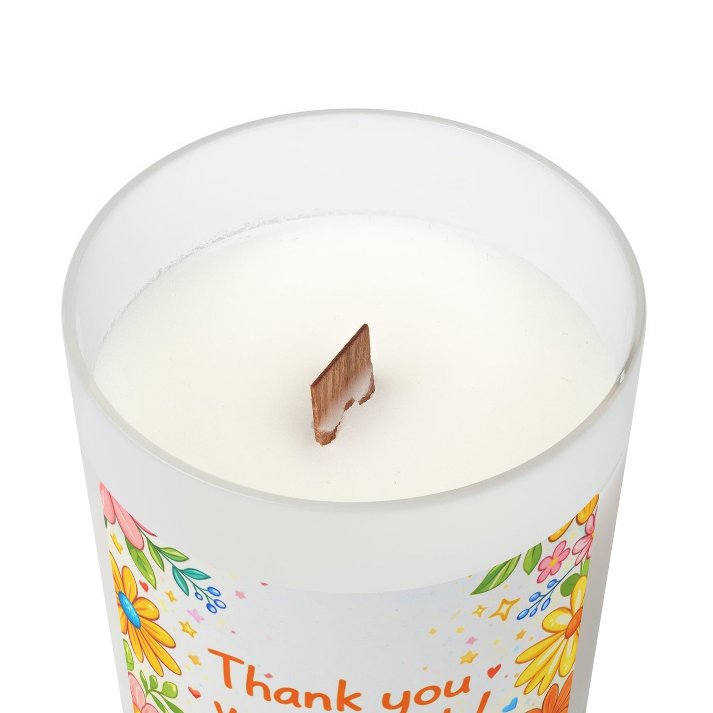 Thank You Floral Frosted Glass Candle — 11oz Appreciation Gift