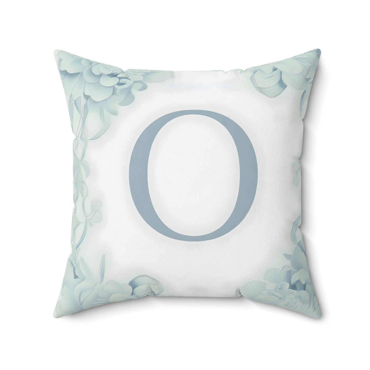 Monogram O Floral Throw Pillow — Soft Pastel Decorative Square Accent Cushion