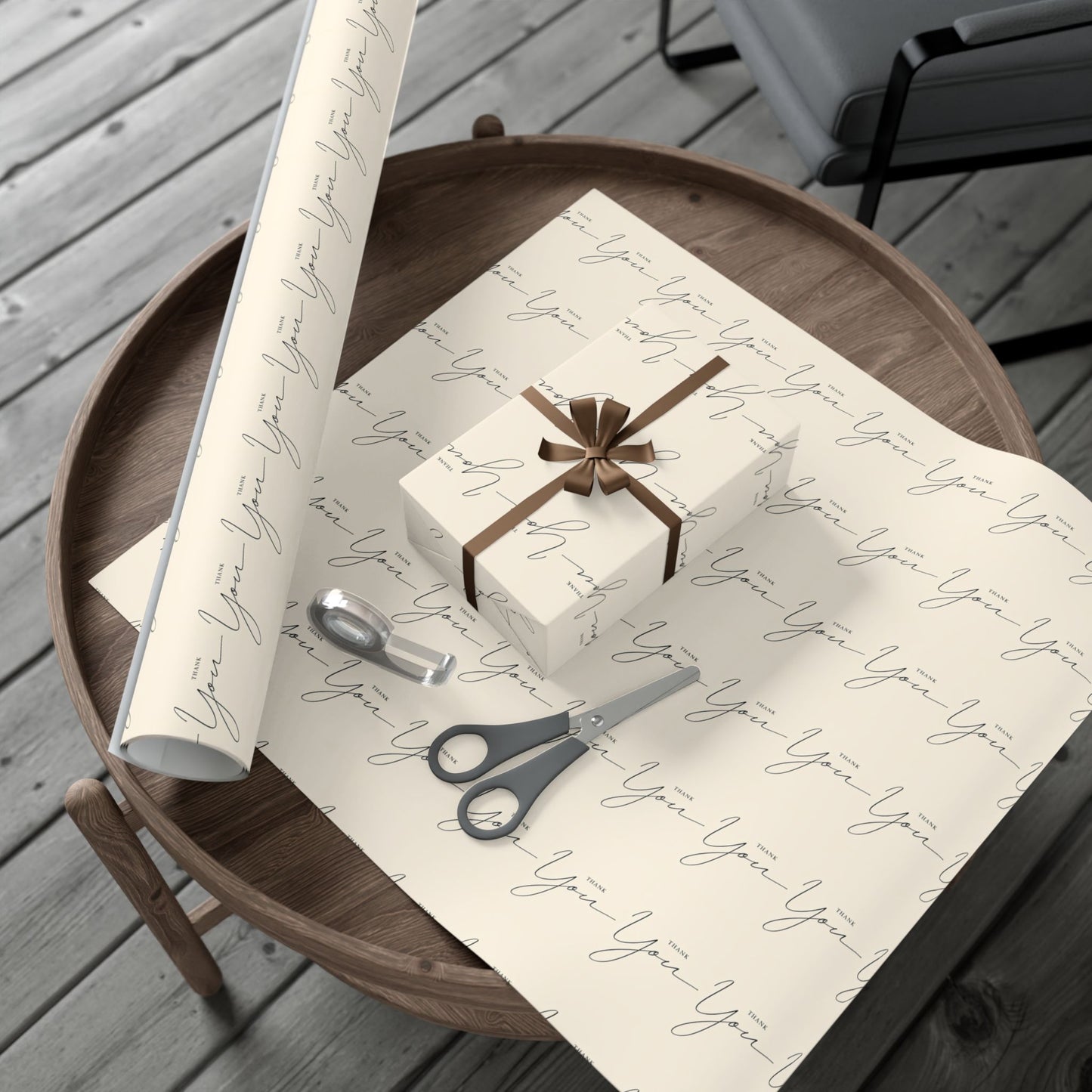 Gift Wrap Paper — "Thank You" Script Pattern, Neutral Cream Wrapping Paper for Gifts & Packaging