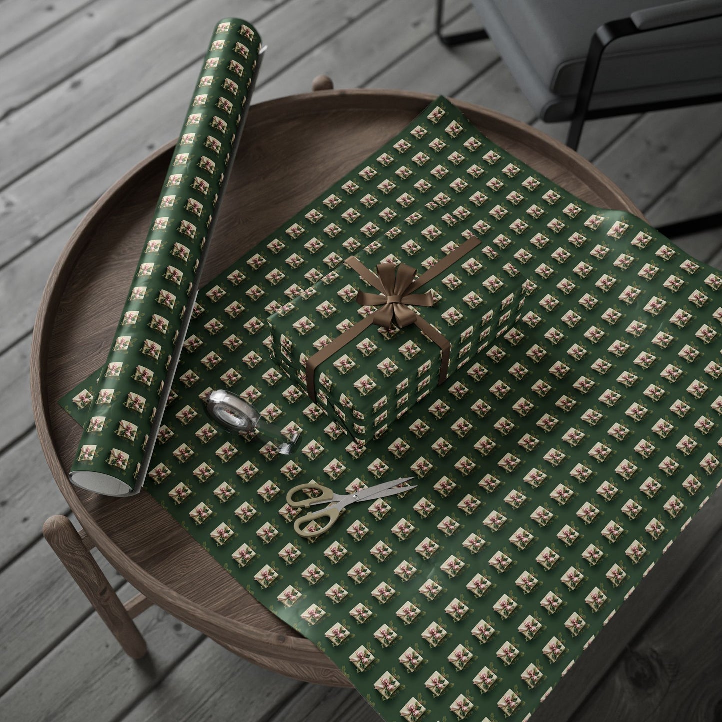 Holiday Floral Gift Wrap — Green Lily Pattern Wrapping Paper Roll