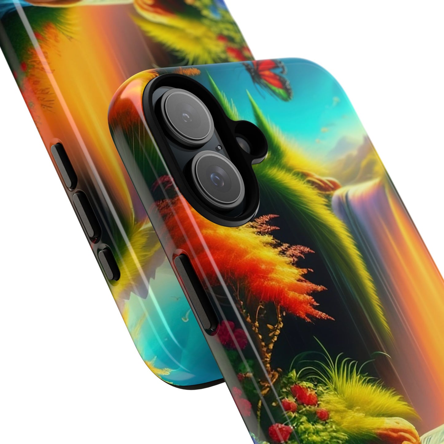Phone Case - Vibrant Waterfall Landscape with Butterfly | Colorful Nature Protective Case