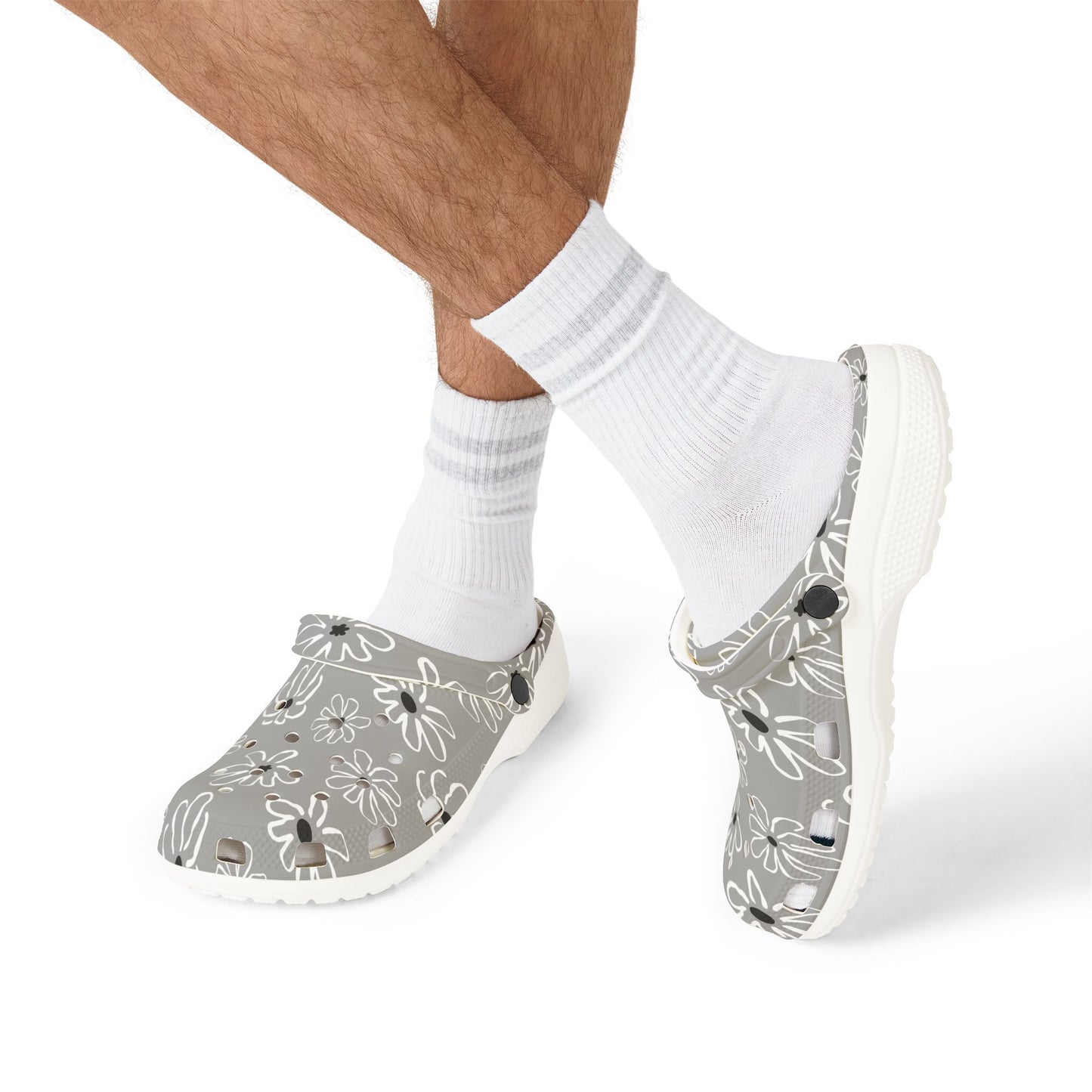Gray Floral EVA Foam Clogs — Lightweight Garden & Casual Slip-On Shoes