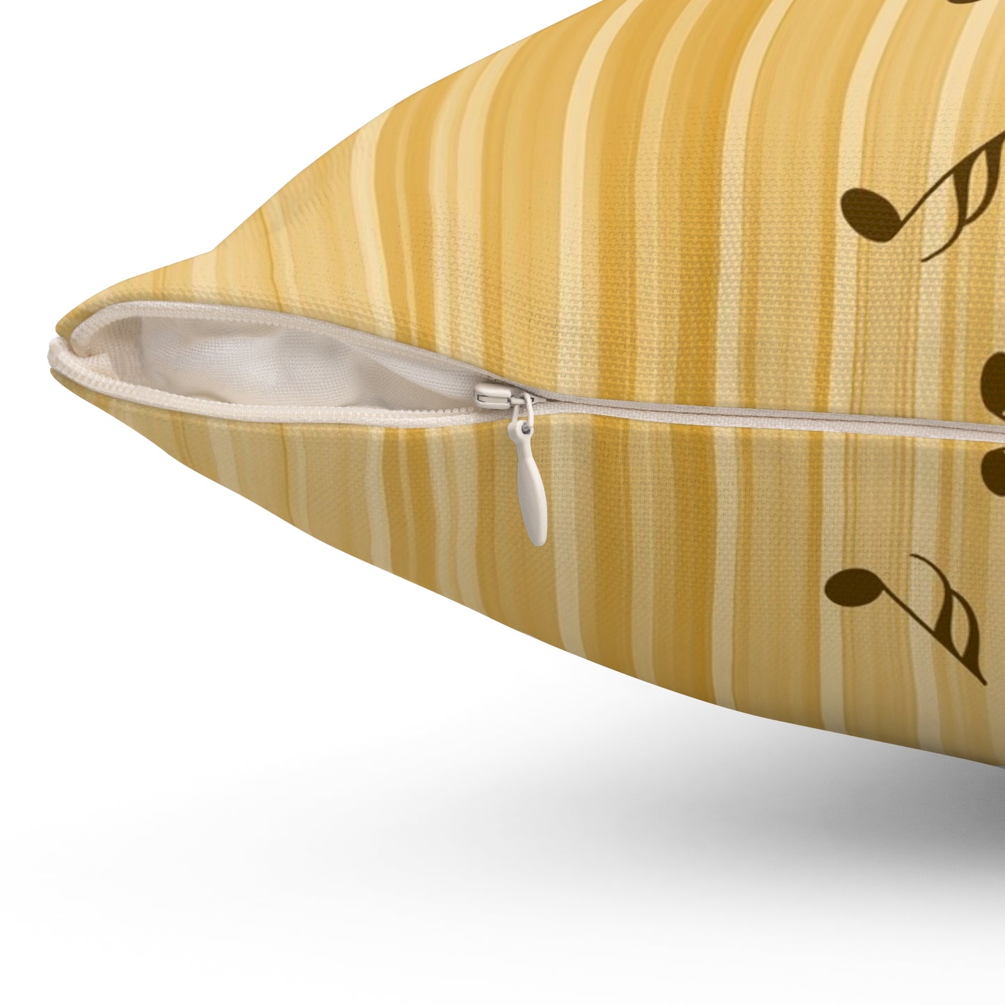 Music Notes Decorative Throw Pillow — Golden Sheet Music Accent Cushion
