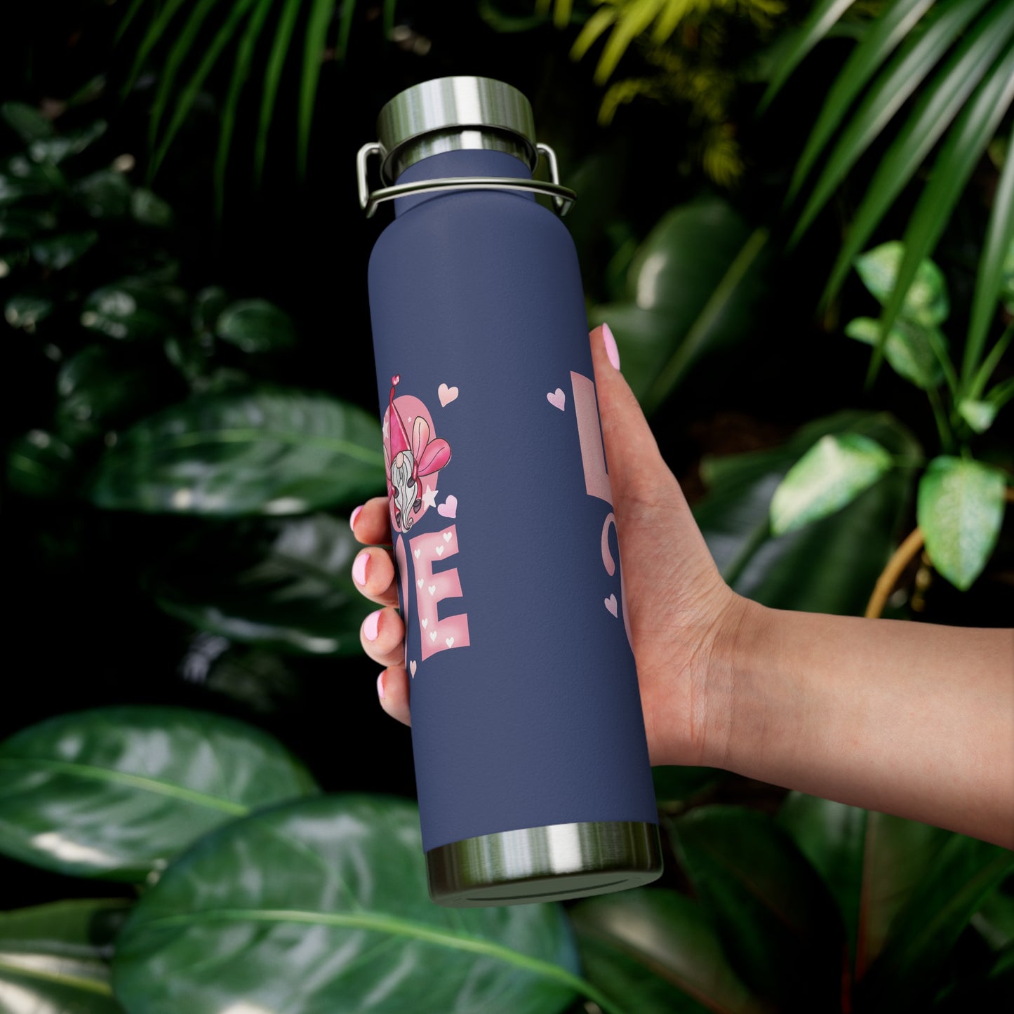 22oz Insulated Bottle — Red 'LOVE' Floral Valentine Water Bottle