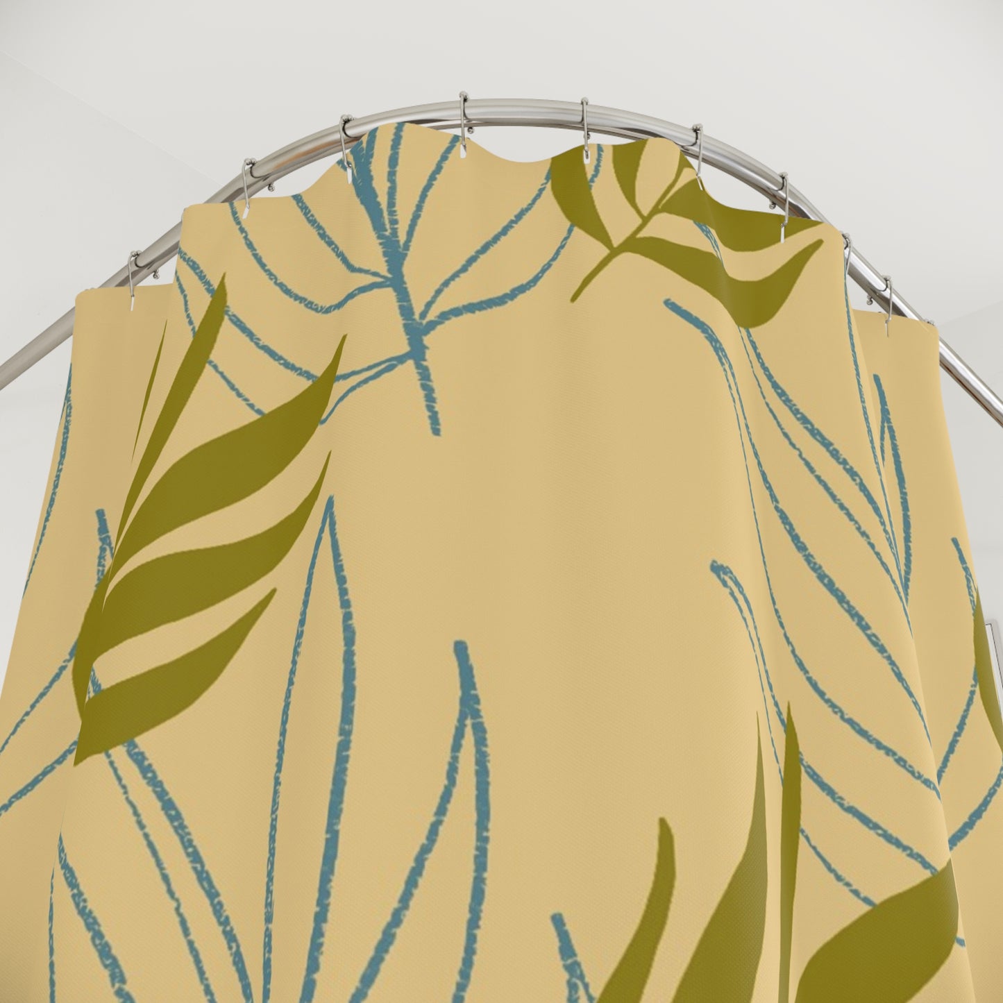 Botanical Leaf Shower Curtain — Olive & Mustard Minimalist Bathroom Decor