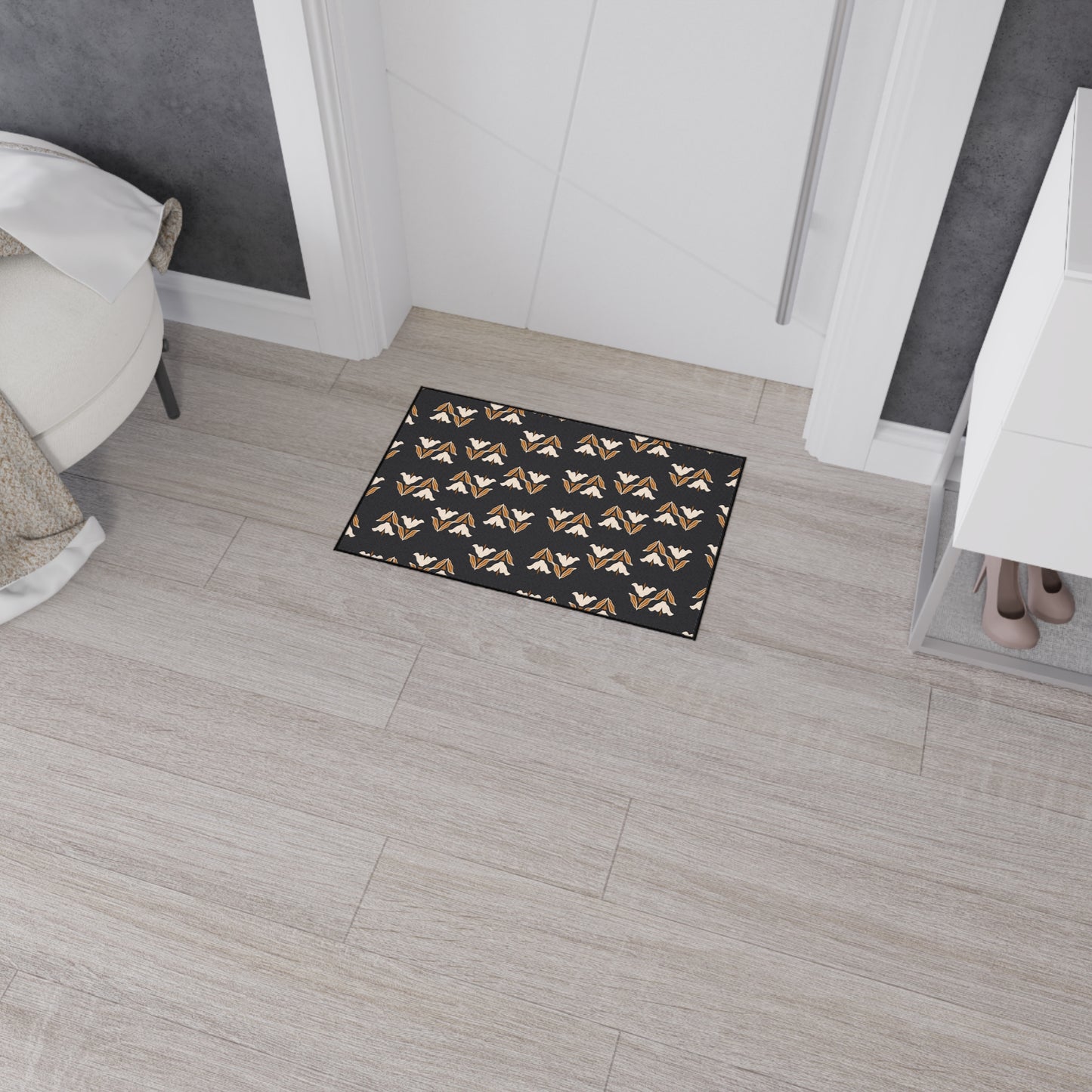 Floor Mat — Modern Retro Floral Pattern Heavy-Duty Entry Rug