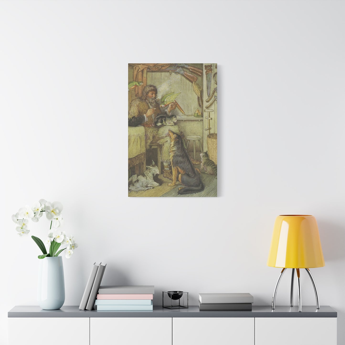 Vintage Cottage Animal Illustration Matte Canvas Print