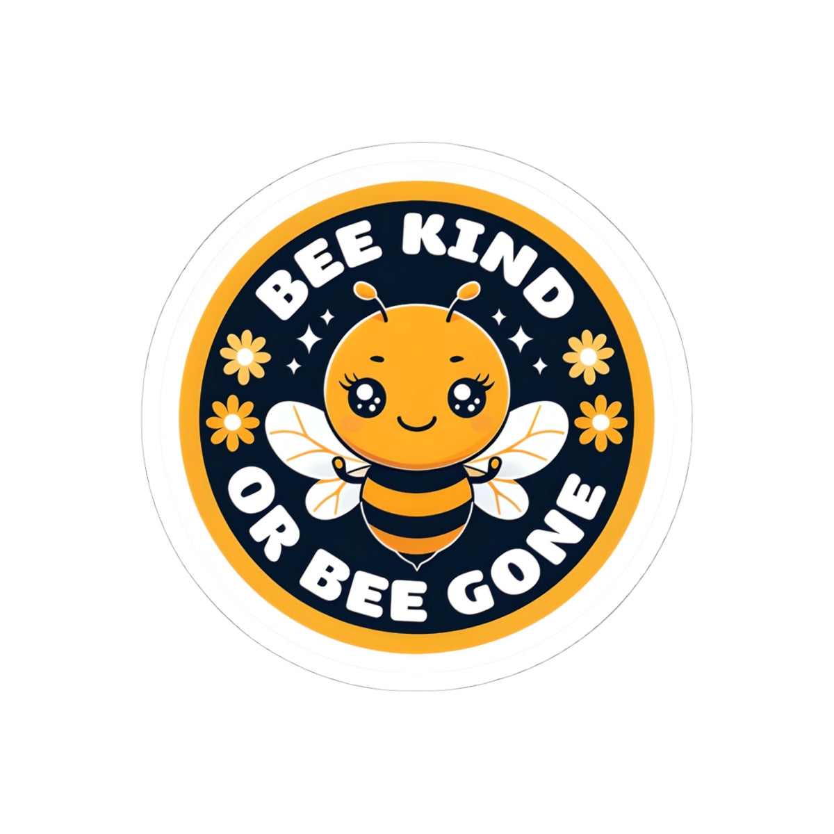 Bee Kind or Bee Gone Round Sticker — Cute Bumblebee Vinyl Kiss-Cut Sticker