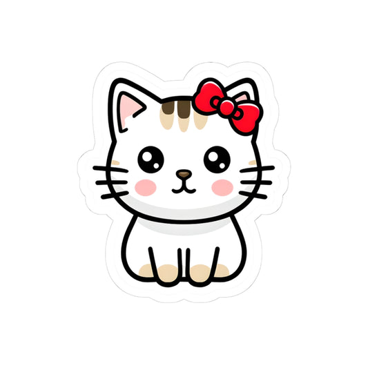 Cute Kawaii Cat Sticker — Adorable Bow Kitten Kiss-Cut Vinyl Decal for Laptops & Water Bottles