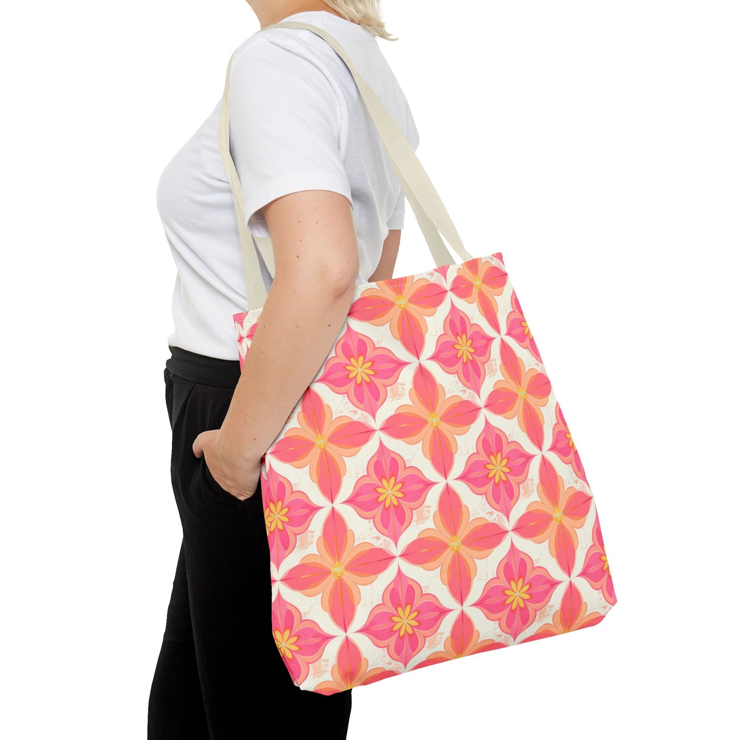 Pink Floral Geometric Tote Bag —  Reusable Shopper